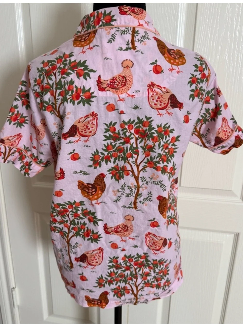 Print Fresh Hen House Organic Cotton Pajama Set Short Sleeve & Pants Pink Size S - Picture 9 of 16